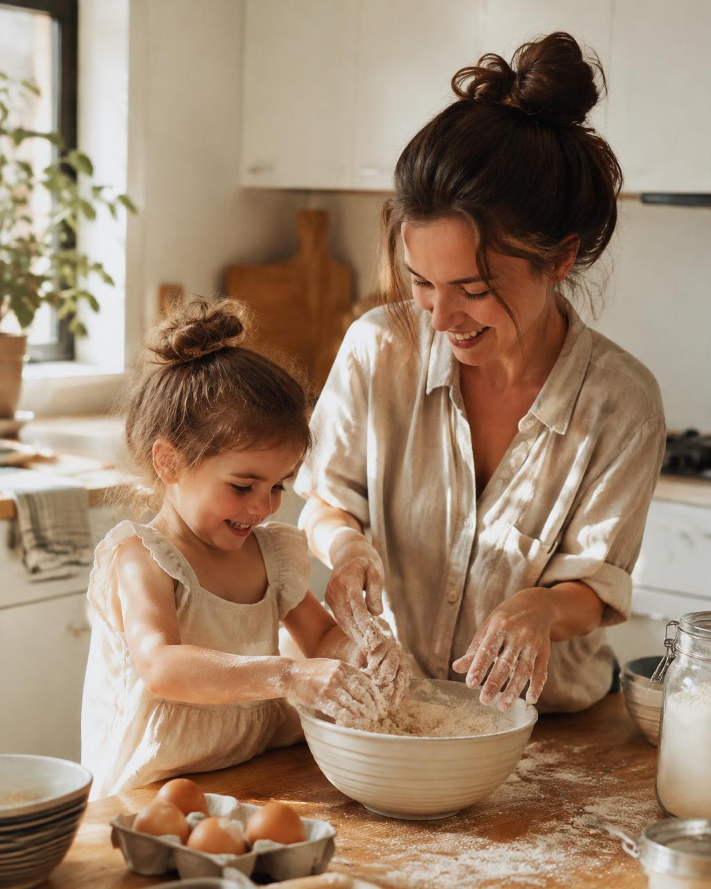 Family together in the kitchen
